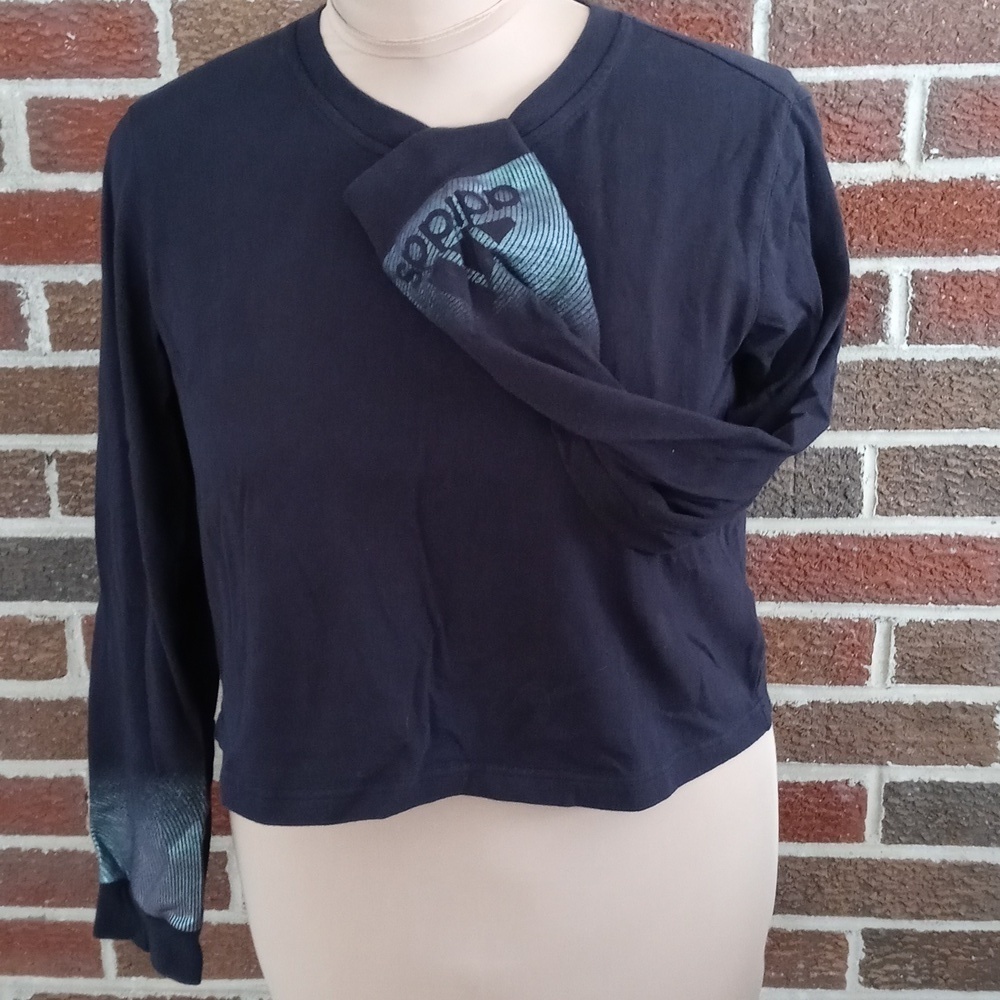 Adidas large crop top black with green logo on long sleeves